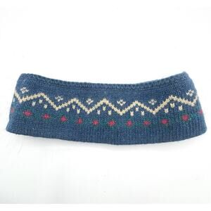 Vintage Fair Isle Wool Headband Womens O/S Knit Blue Pink Winter Ski Ear Warmer